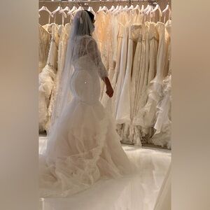 Winnie Couture dress NWT, cover up and veil, STREET SIZE 10, Bridal size 16